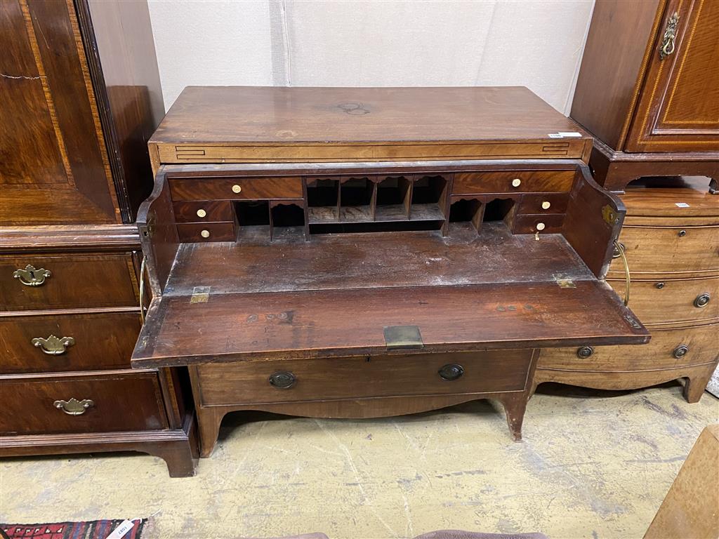 A Regency mahogany and ebony line inlaid secretaire chest of drawers, width 106cm, depth 50cm, height 106cm